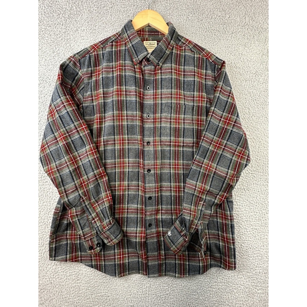 LL Bean Scotch Plaid Flannel Shirt Mens Large Traditional Fit 228061 Button Down